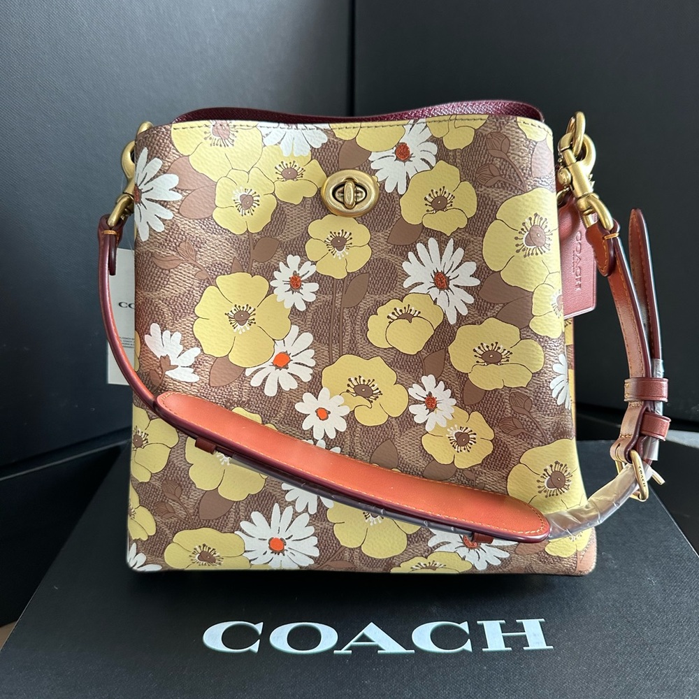 Coach Brown and Yellow Floral Shoulder Bag
